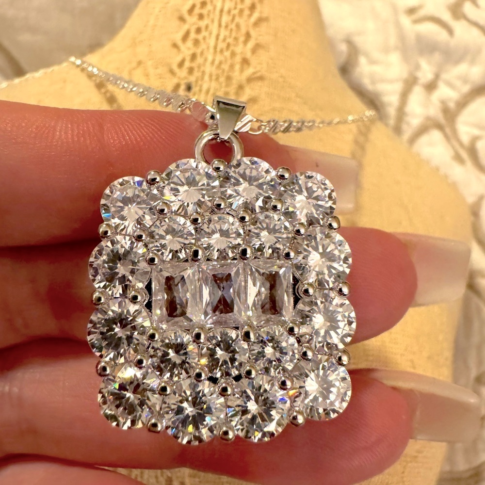 Diamond Moissanite 19ct Rectangular Necklace 14k … - image 3